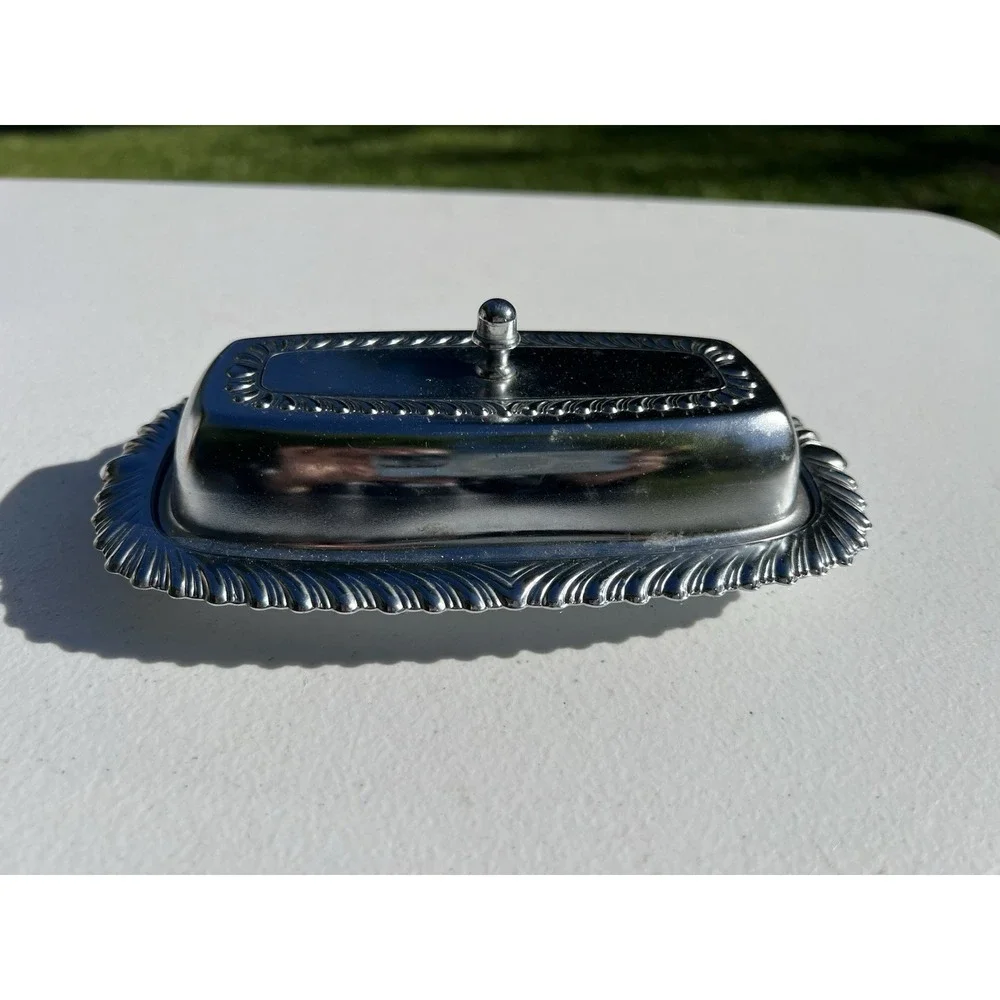 Vintage Irwin Ware Metal Butter Dish With Glass Insert And Lid MCM-Made In USA